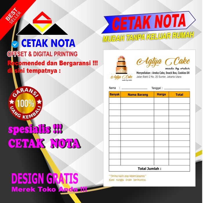 

TERBARU Cetak Nota Custom 1/4F 3 ply (4 buku)