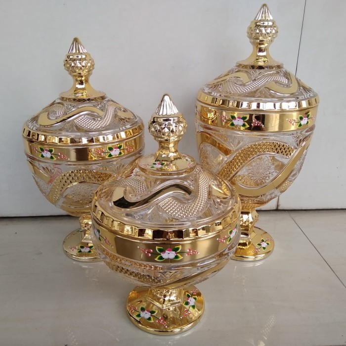 Toples Piala Set 3 Kaca Stoples Kue Glass Canister Crystal Canister