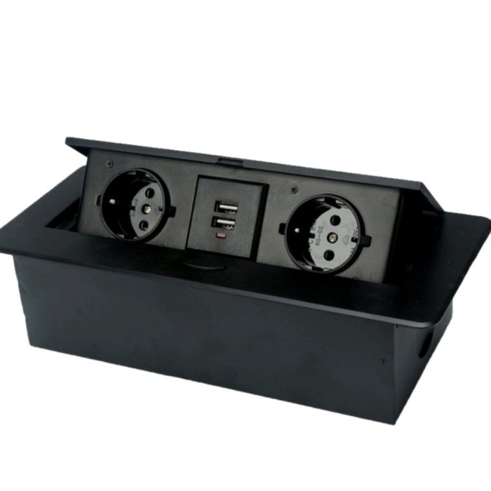 Stop Kontak Meja Tanam 2 Lubang + USB Charger Hitam