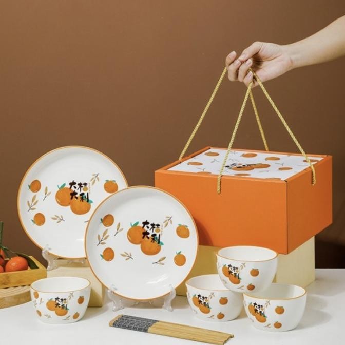 

SALE! GIFT BOX IMLEK HAMPERS SINCIA KADO CNY ORANGE JERUK BOWL PLATE SET