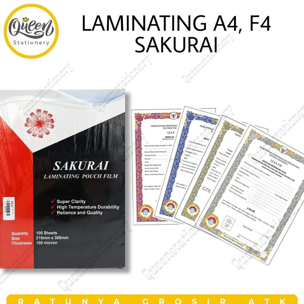 

RUBYSU (1 PAK) LANATING SAKURAI / LANATING IJAZAH , SERTIFIKAT , DLL / PLASTIK LANATING A4 / LANATING F4 / PLASTIK LANATING BERKUALITAS