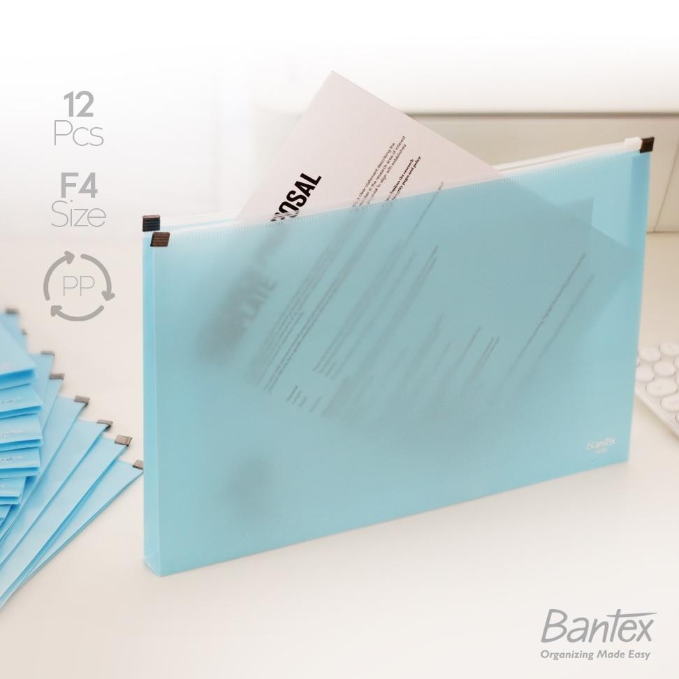 

ANGELO 12 PCS BANTEX MAP FOLDER ZIPPER FOLIO PLASTIK BUBBLE GUM COLOR SKY BLUE 3222 23