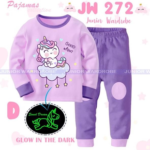 KLO Piyama Baju Tidur Anak Karakter Unicorn Glow In The Dark JW272-D