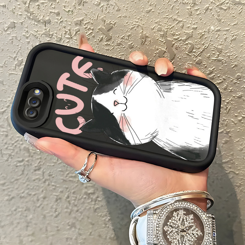 Casing Hp OPPO A5 A3s A12E Realme C1 Case Kucing hitam dan putih Warna pop dua orang pelindung Kesin