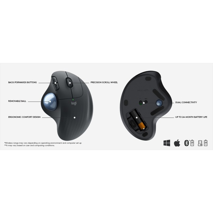Logitech M570 Wireless Mouse Trackball MX Ergo Killer Mac Windows Obral