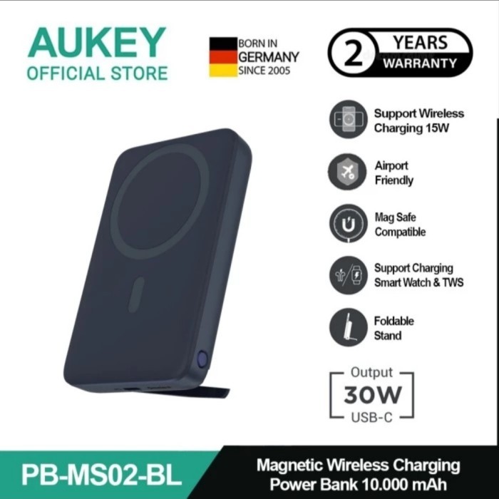 AUKEY PB-MS02 Power Bank 10,000mAh MagSafe Wireless Charging Grey