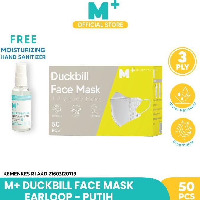 Masker Duckbill Earloop M+ 3 Ply - Duckbill Face Mask Isi 50 Pcs Original Dan Terpercaya