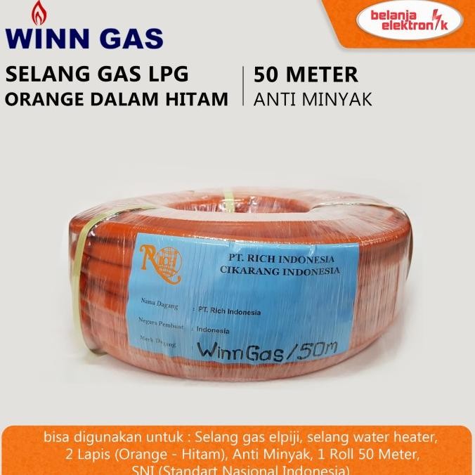 Selang Gas Lpg WINN GAS 50 Meter Orange Dalam Hitam