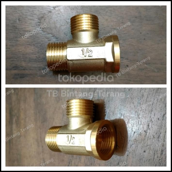 Tee T Kuningan Drat Luar Dalam 1/2" Inch Sambungan Pipa Besi