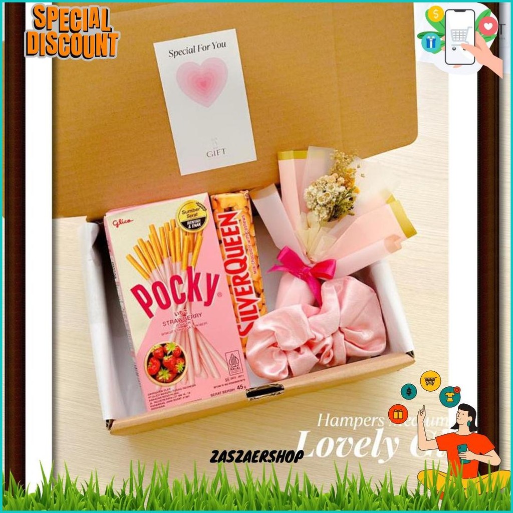 

Hampers Cewe Kado Boneka Hadiah Pesta Snack Cokelat Gift Bunga Ulang Tahun Valentine Wisuda Anniversary Termurah Banget