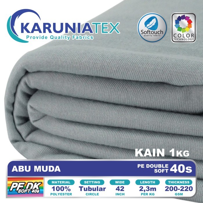 

Kain Kaos PE Double Soft Premium Kiloan Abu Muda