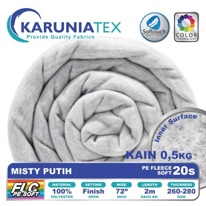 

Bahan Fleece PE Soft 20s 0,5 Kg Misty Putih Karunia Textile