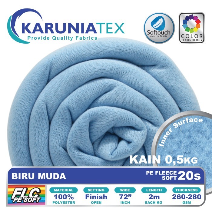 

Bahan Fleece PE Soft 20s 0,5 Kg Biru Muda Karunia Textile