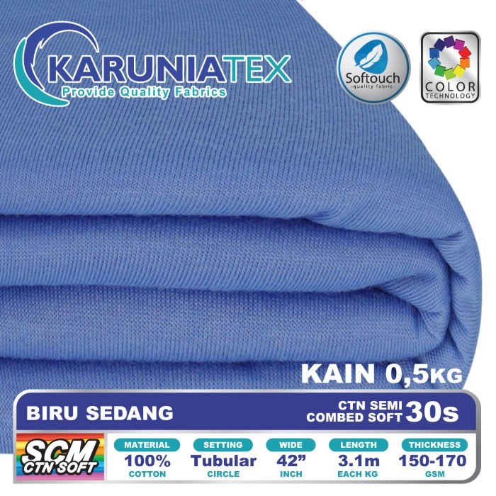 

Bahan Kaos Cotton Semi Combed 30s 0,5 Kg Biru Sedang