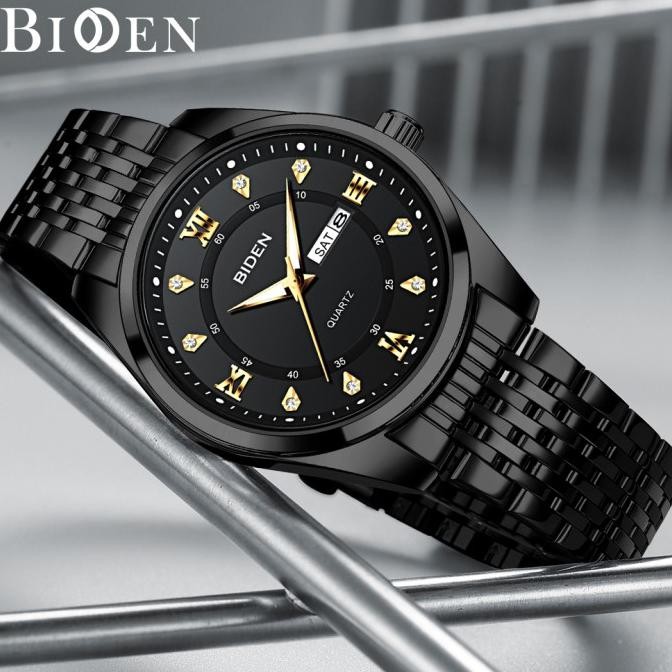 Biden Jam Tangan Pria Original Kalender Luminous Tali Stainless Steel