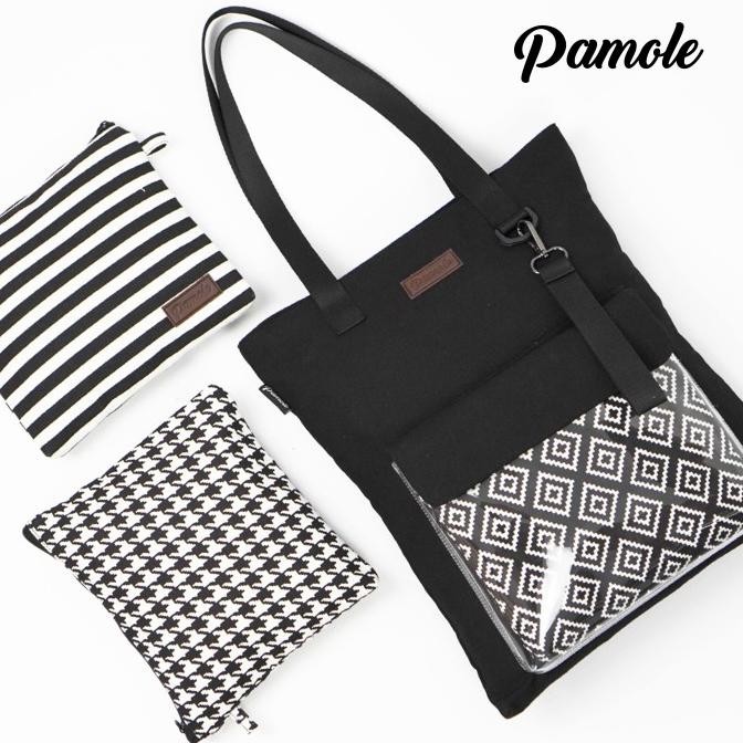 Totebag Tas Unisex Pamole Gratis Pouch Bahan Kanvas Penutup Resleting