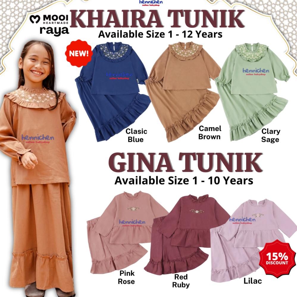 ev Mooi KHAIRA TUNIK / HASYA TUNIK /  Ghina Tunik 1-10 Tahun Rayya Setelan Tunik Rok Lebaran / Tunik