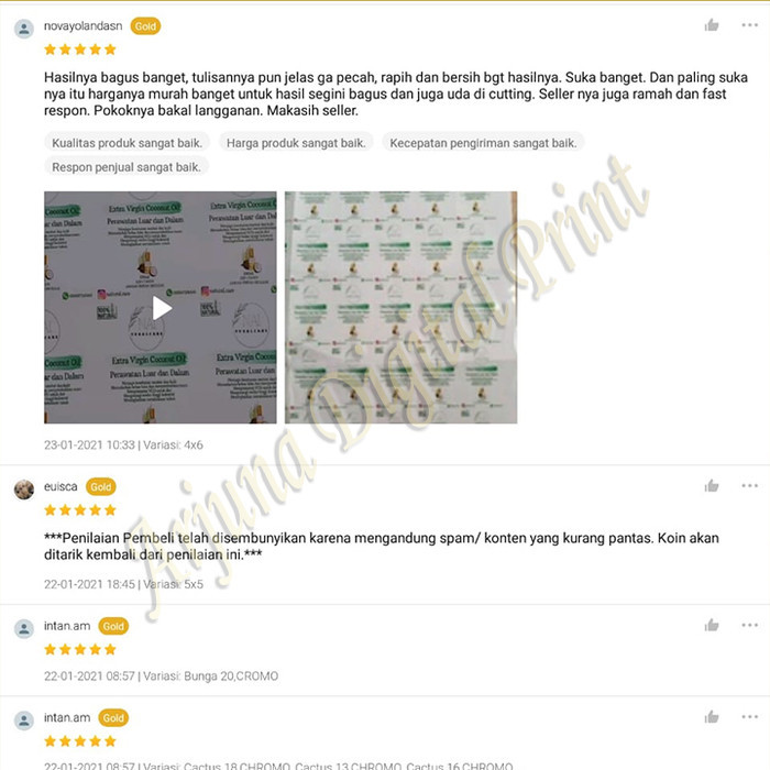 SPV 6 1-7 Arjuna Cetak Stiker Vinyl Kotak Label Makanan Print Sticker