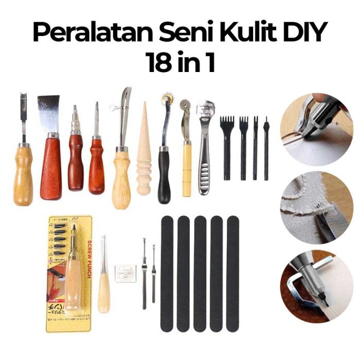 

Peralatan Seni DIY Kulit 18in1 Leather Craft Stitching Tool Set WA134