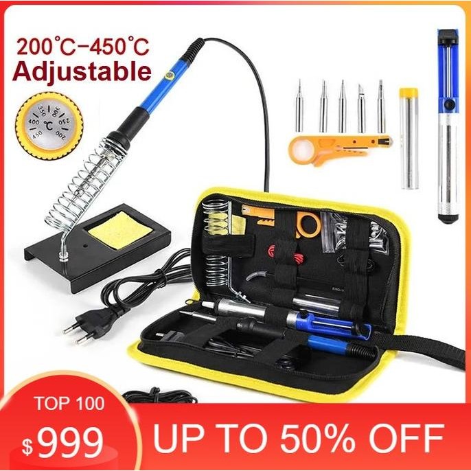 Solder Listrik Set Tas 15 Pcs Lengkap Iron Tool Kit 220V 60W/Solder Listrik Murah Paket Penyedot Pen