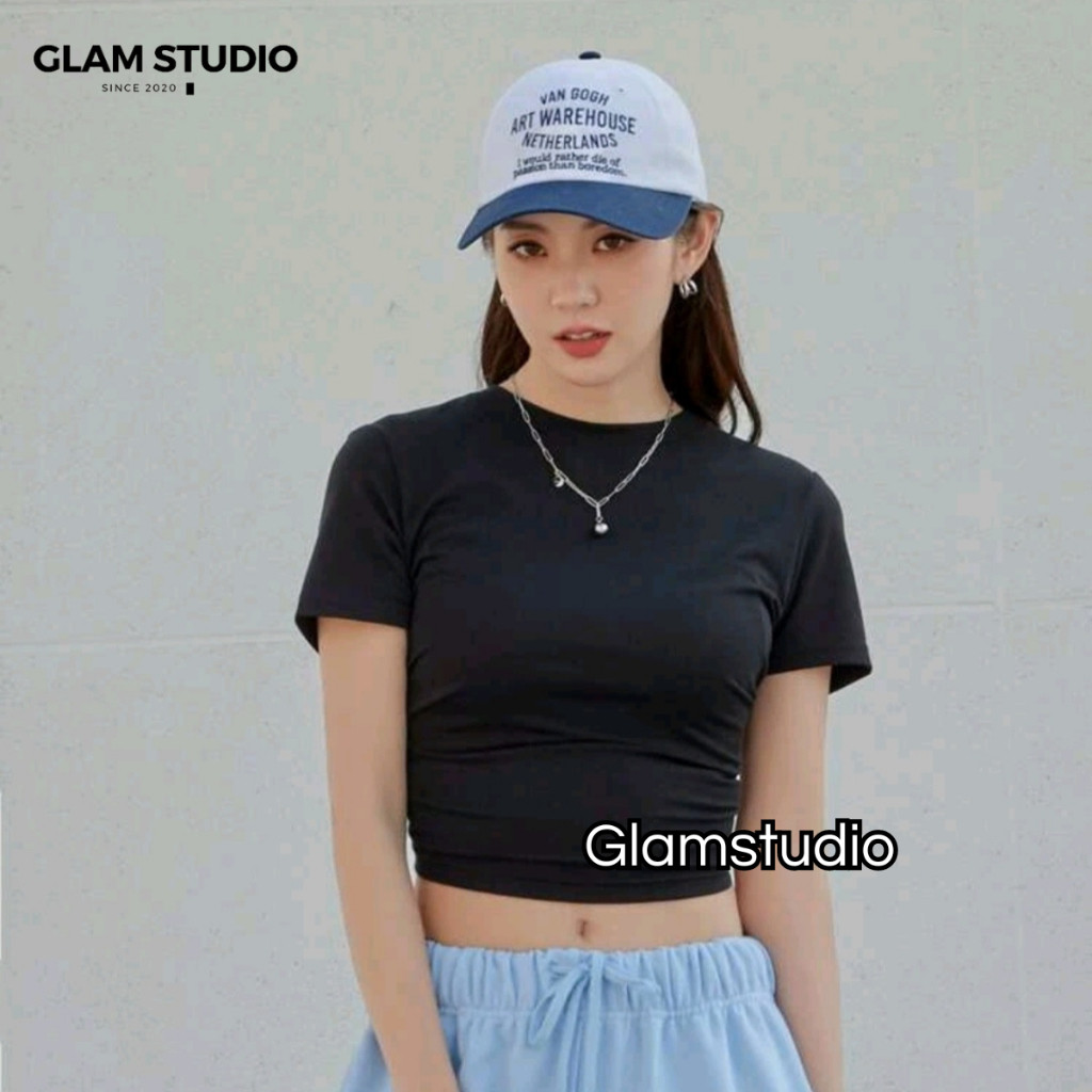 NEW Glamstudio - Kaos Crop Top Polos Kaos Wanita Crop Tee Press Body CT 001 (S,M,L,XL)