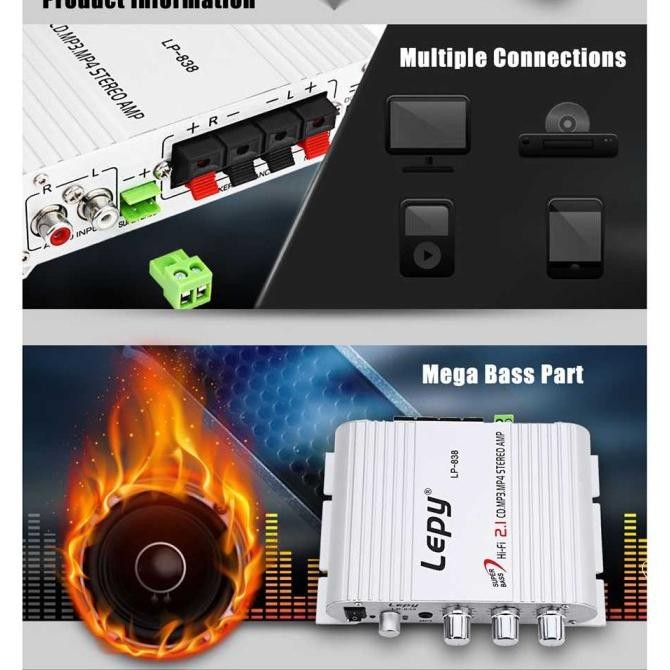 Promo Power Amplifier Speaker Mobil Treble Bass Booster Subwoofer Output COD