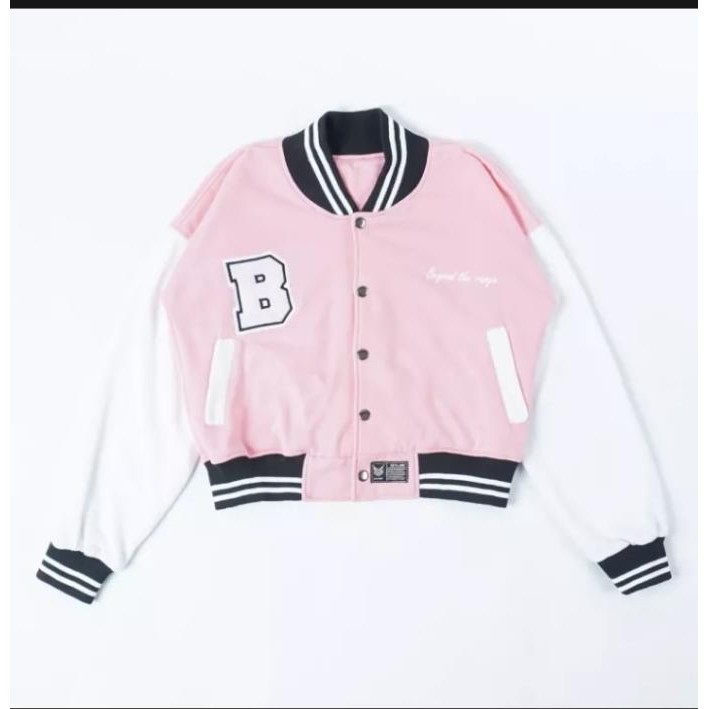 JAKET CROP BASEBALL VARSITY WANITA