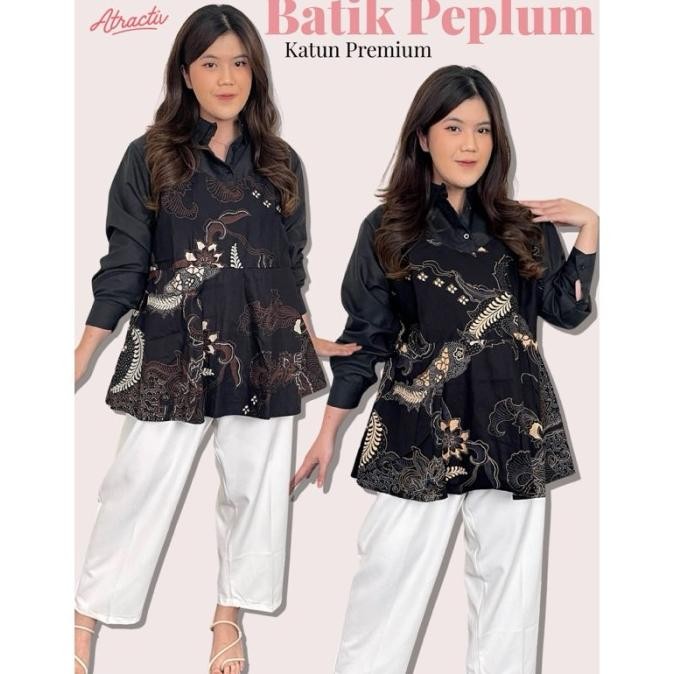 Atractiv Blouse Batik Peplum Jumbo Xxl 5L 6L