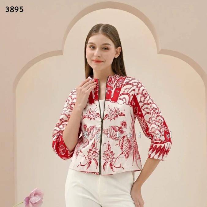 Bomber Jaket Batik Wanita Modern / Outer Batik Seragam Kantor Pink