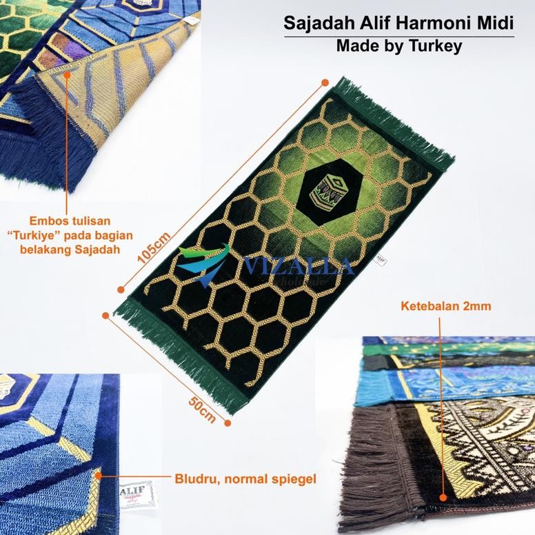Promo Lebaran Sajadah Alif Harmoni Midi/ 105*50 Sajadah Bludru/ Grosir Sajadah Original