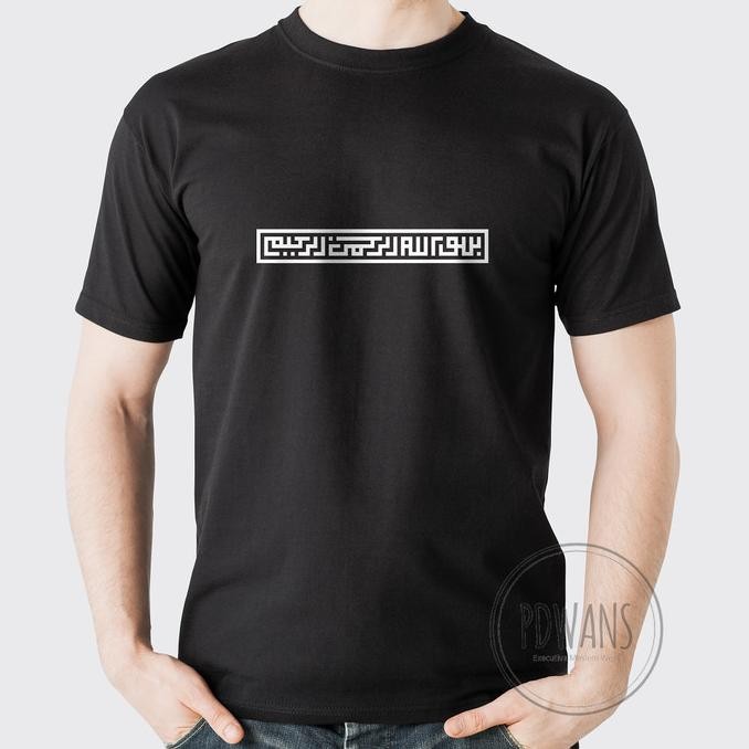 KAOS PRIA ISLAMIC KUFI CALLIGRAPHY OF BISMILLAH KAOS MUSLIM PDWANS