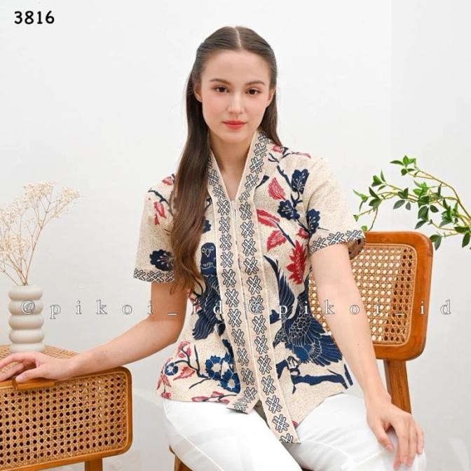 Baju Batik Wanita Merah Putih Lengan Pendek / Atasan Kebaya Modern