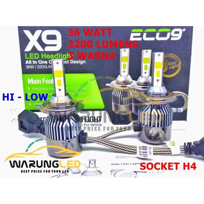Lampu Utama Mobil Led X9 Eco9 Luminos H4 3 Warna Super Bright