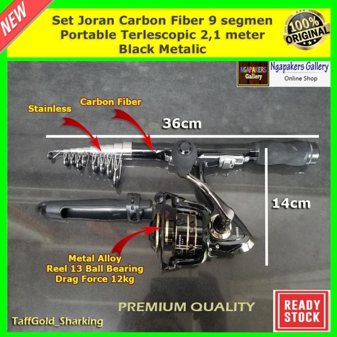 Set Joran Mini Carbon Fiber Pro Portable Telescopic Premium Metalic