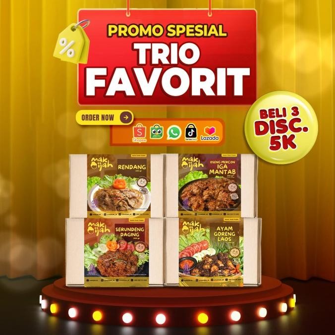 

PROMO TRIO FAVORIT PAKET KENYANG HEMAT MAKIJAH PAKET OLEH OLEH PAKET HAMPERS PAKET GIFT PAKET RAME RAME