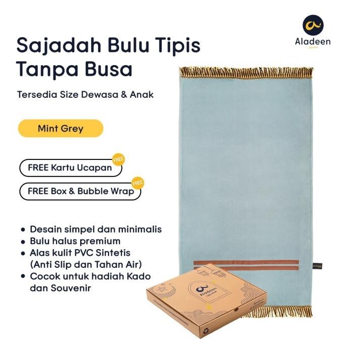 Sajadah Aladeen Bulu Tipis (Tanpa Busa) - Abu Size Dewasa