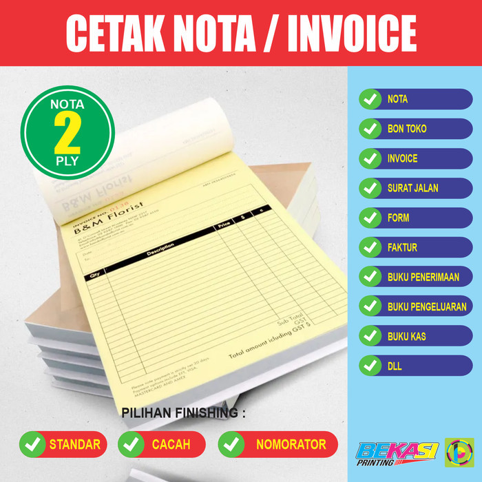 

Ready Cetak Nota Bon Invoice 2 Rangkap / Ply - Carbonless Tanpa Karbon