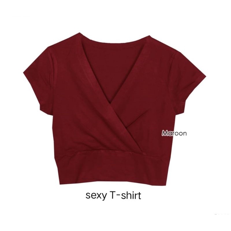 I2Y VF/SEXY V-NECK T-SHIRT CROP TOP MOUREN TOP KAOS WANITA KEKINIAN CA9