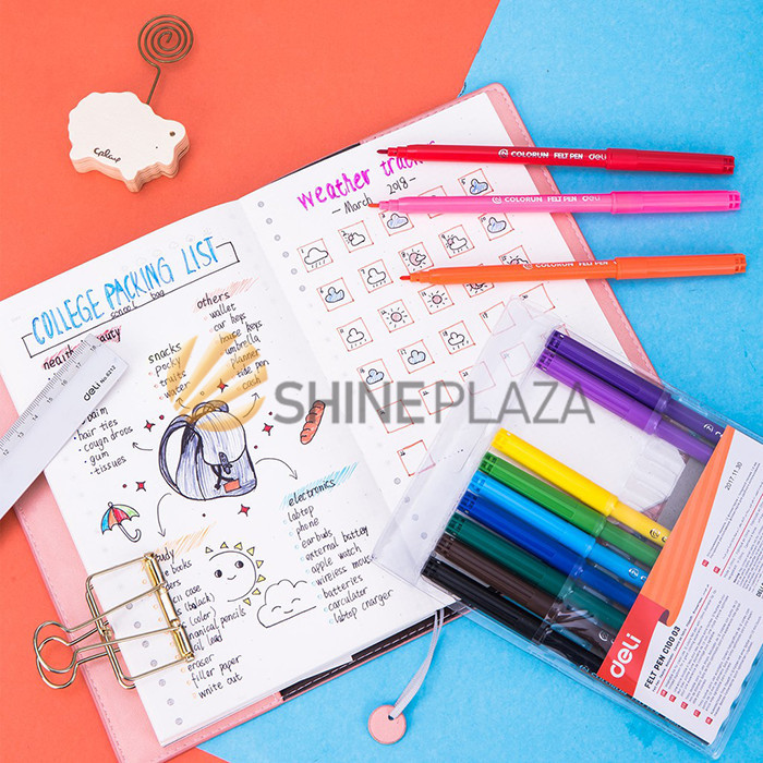 

FELT COLOR PEN 12 COLORS DELI EC10003 - SPIDOL 12 WARNA DELIDAPATDICUCI