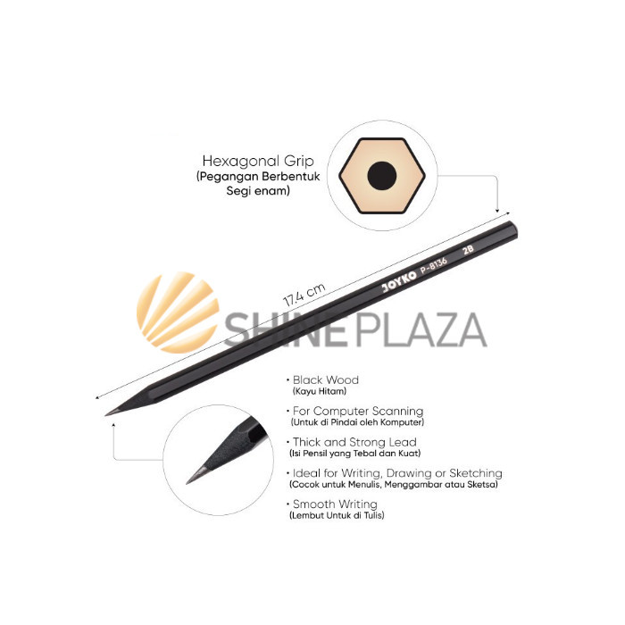 

PENSIL KOMPUTER GAMBAR KAYU HITAM 2B JOYKO P-8136 DRAWING PENCIL MURAH