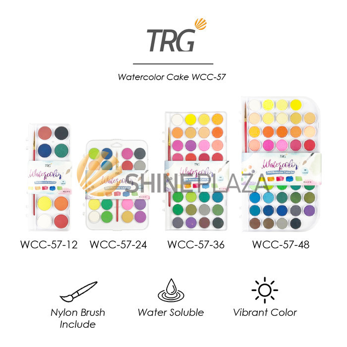 

TRG WATERCOLOR CAKE SET WCC-57 12 24 36 48 WARNA - SOLID WATER COLOR CAKES CAT AIR WATERCOLOUR TRG