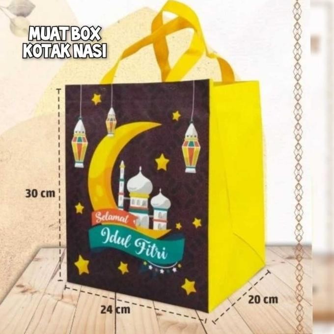 

Mubarak| Tas Parcel Lebaran 30x24x20cm Muat Box Nasi Laminasi Kokoh Anti Air Goodie Bag Hari Raya Idul Fitri
