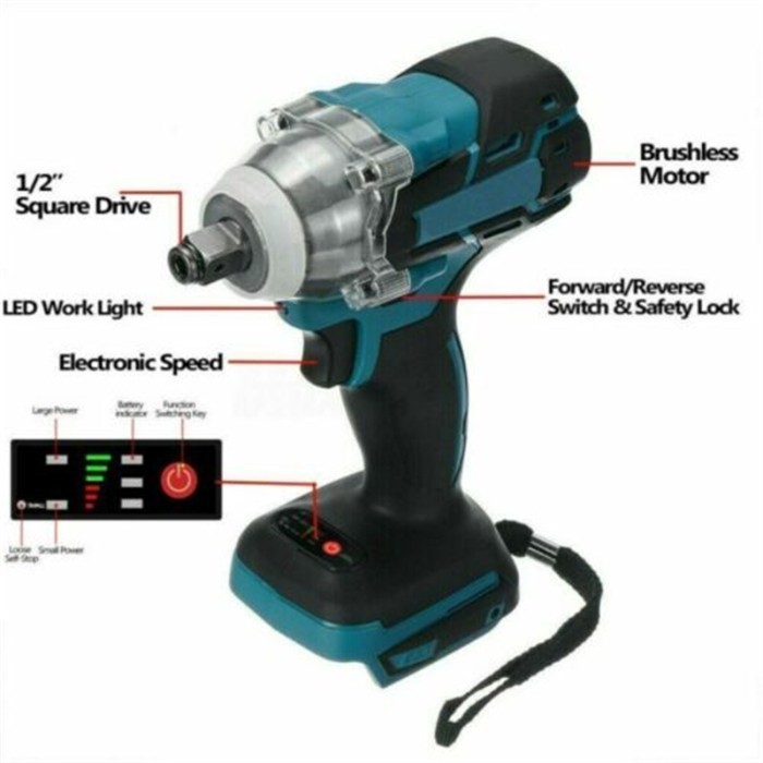 Untuk Makita DTW285 520Nm Cordless Electric Impact Wrench Blue Brushl