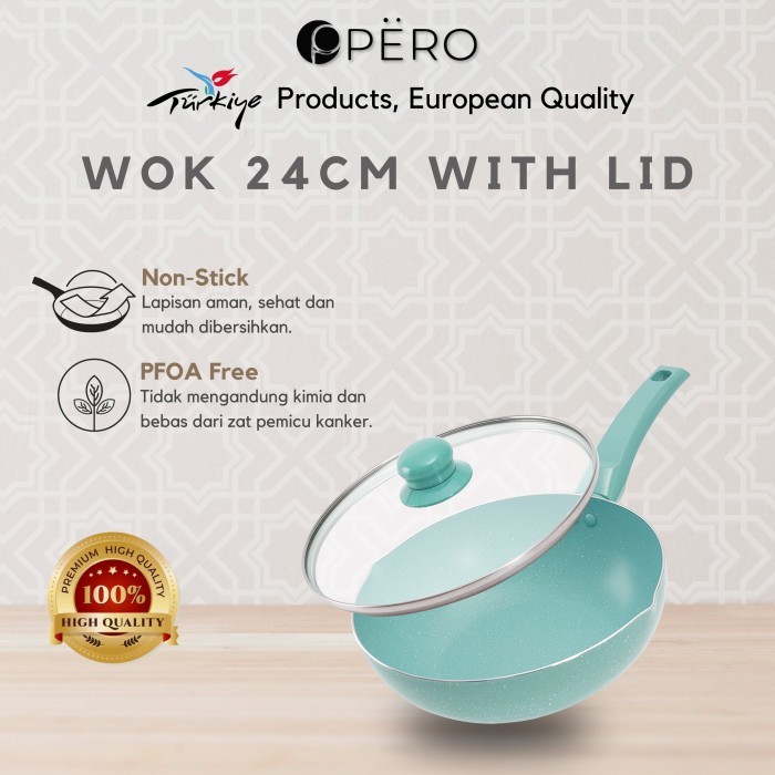 Pero Wajan Wok Pan 24cm with Glass Lid