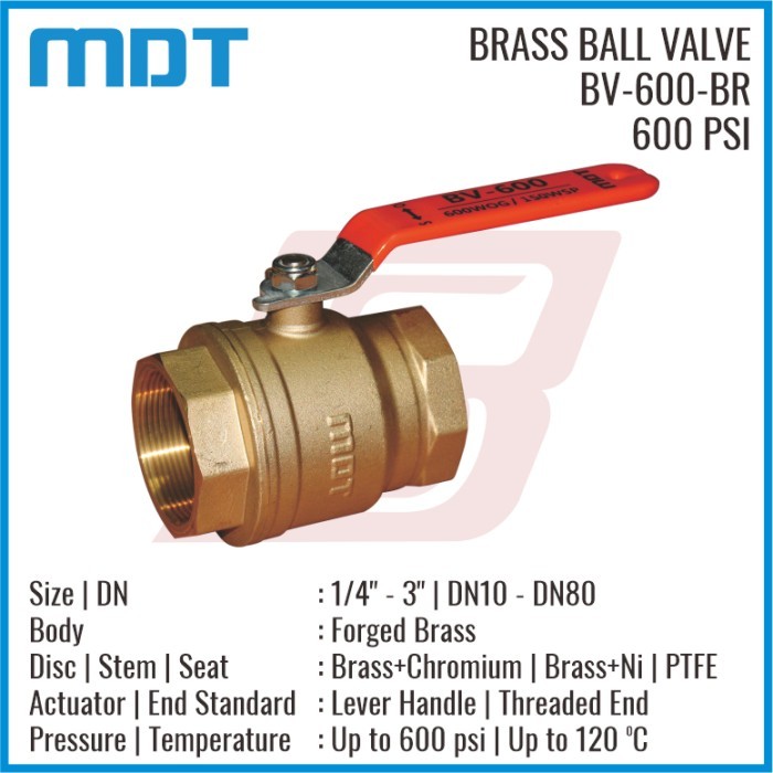 MDT BV600-BR 1/2, Ball Valve, Brass, Full Bore