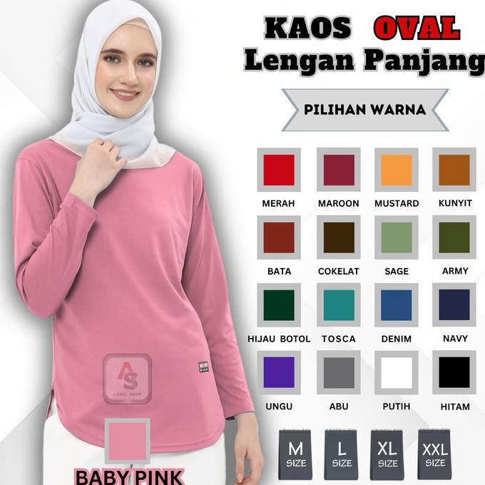 KAOS POLOS LENGAN PANJANG MODEL BAWAH OVAL WANITA DEWASA TUNIK CEWEK