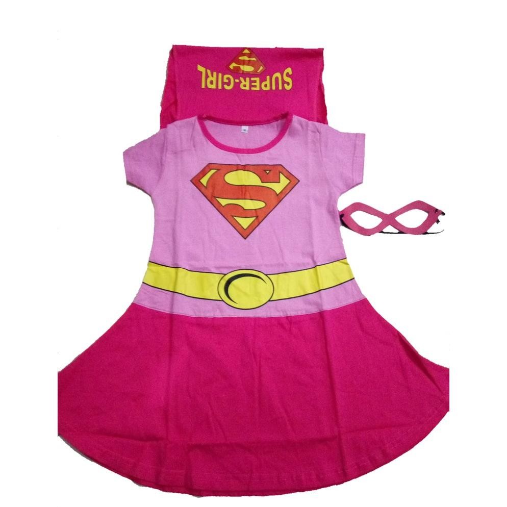 murah Dress Supergirl kostum anak perempuan Supergirl Pink free topeng TERLARIS