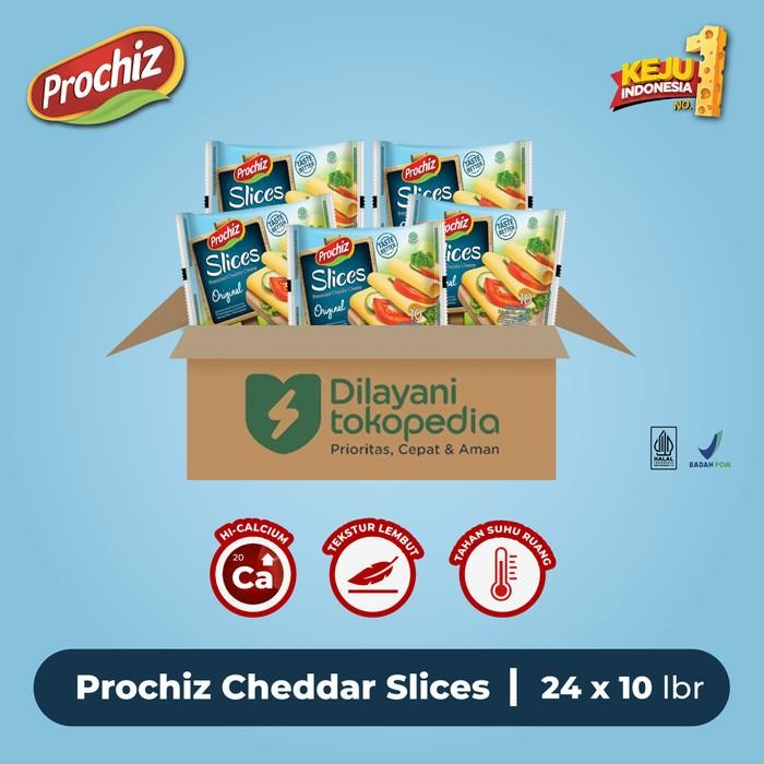 

Keju PROCHIZ Slice Cheddar 10's 1 Karton Kualitas Terbaik