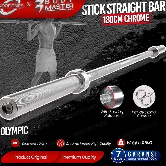 TERBARU - BODYMASTER Stick Olympia 180cm Dumbell Olympic Bar Barbel Gym Chrome