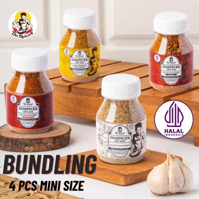 

Dospices [Paket Bundling 4 varian] Healthy Dry Rub Bumbu Marinasi Rendah Kalori 100% rempah-rempah NO MSG bumbu masak | cajun seasoning | secret seasoning | curry masala seasoning HF56